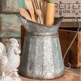 Benzara Vintage Style Galvanized Metal Milk Pitcher; Gray