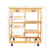 Kitchen & Dining Room Cart 2-Drawer Removable Storage Rack with Rolling Wheels Wood Color