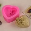 3D Loving Heart Rose Shape Fondant Silicone Mold Diy Soap Cake Baking Decor Mold