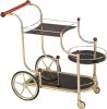 ACME Lacy Serving Cart; Gold Plated; Cherry Wood & Black Glass YF