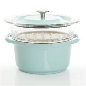 Gibson Oak Park 3 Quart Casserole with Lid and Glass Steamer Insert, Sky Blue