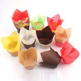 50Pcs Oil-proof Tulip Cake Cup Muffin Cupcake Liner Paper Holder Baking Tool (Color: Dark Khaki)