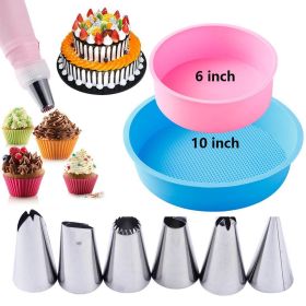 Silicone Cake Mold Baking Bakeware Pan Round 10 Inch and 6 Inch BPA-Free Round Cake Pan Non-Stick (Color: full set)