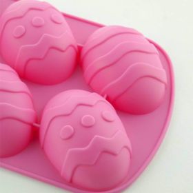 Six Egg Easter Silicone Cake Moulds Home Baking Tools Handmade DIY Holiday Egg Food Grade (Color: Pink)