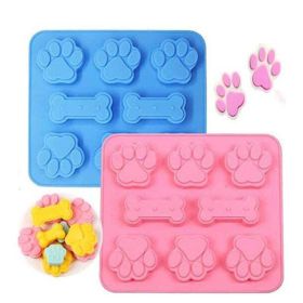 Silicone Puppy Treat Molds Puppy Dog Paw and Bone Baking Molds for Chocolate Candy Jelly Biscuit (Color: Light Blue)