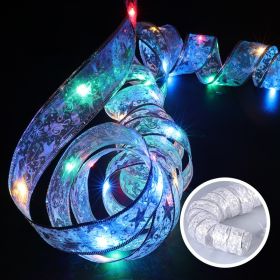 Christmas Decoration LED Ribbon Lights Christmas Tree Ornaments DIY Lace Bows String Light Navidad Home Decoration New Year 2023 (Color: silver color light)