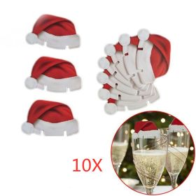 10PCS New Christmas Decorations Wine Glass Hats Card Champagne Red Wine Christmas Hat Card Decoration Party Holiday Decorations (Color: Xmas Hats)