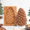 Christmas Wooden Cookie Mold Flower Pine Cone Shape Carved Press Stamp for Biscuit Christmas Decoration Kitchen Baking Tool